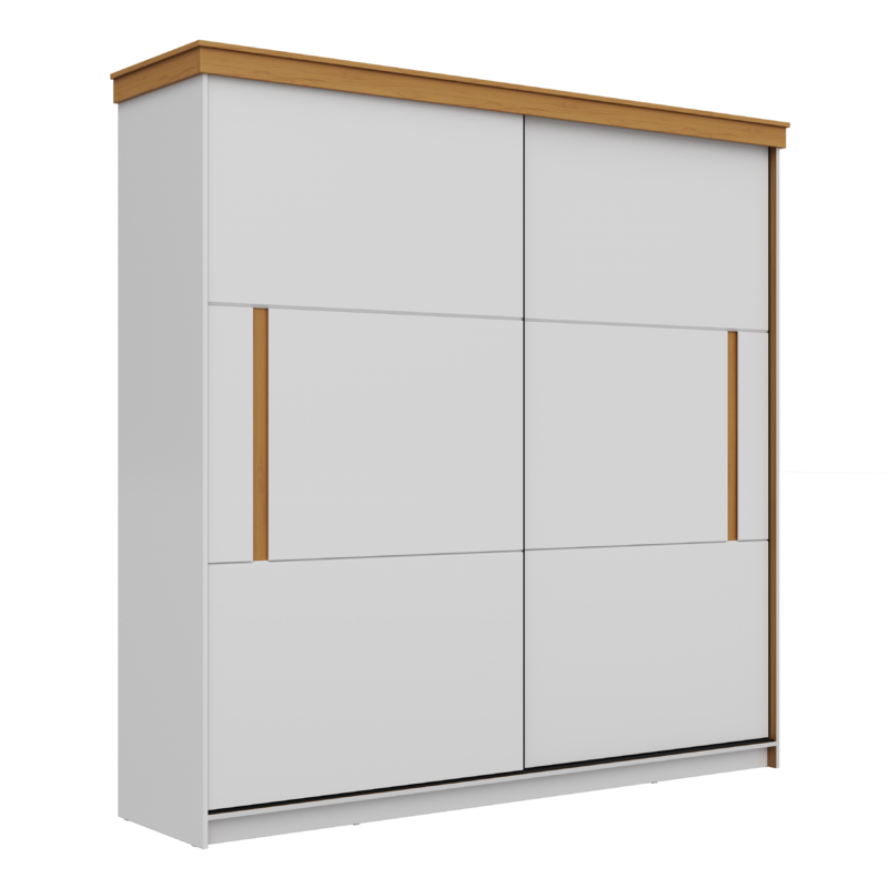 Roupeiro Liverpool 100% MDF 2 Portas 3 Gavetas Branco Brilho/Freijó