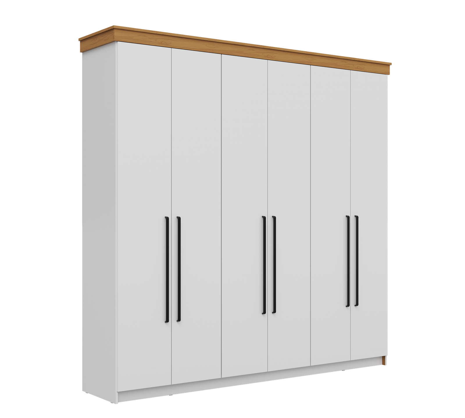 Roupeiro London 100% MDF 6 Portas 2 Gavetas Branco Brilho/Freijó