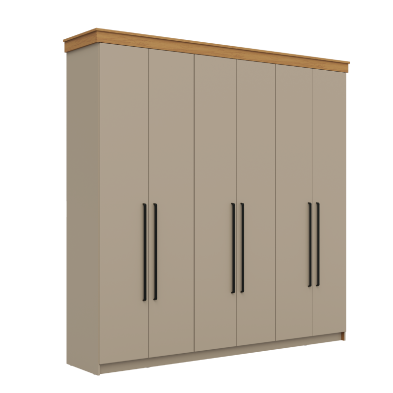 Roupeiro London 100% MDF 6 Portas 2 Gavetas Corda/Freijó